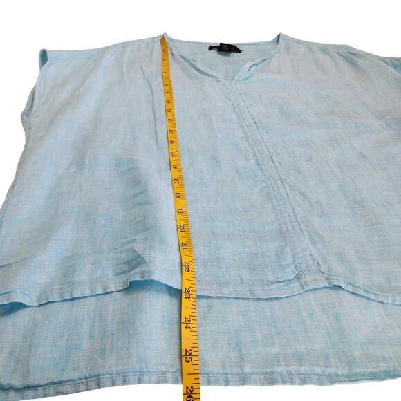 Tahari Womens Linen Popover Blouse Size Large Blue V Neck Minimalist Lagenlook - Picture 9 of 11